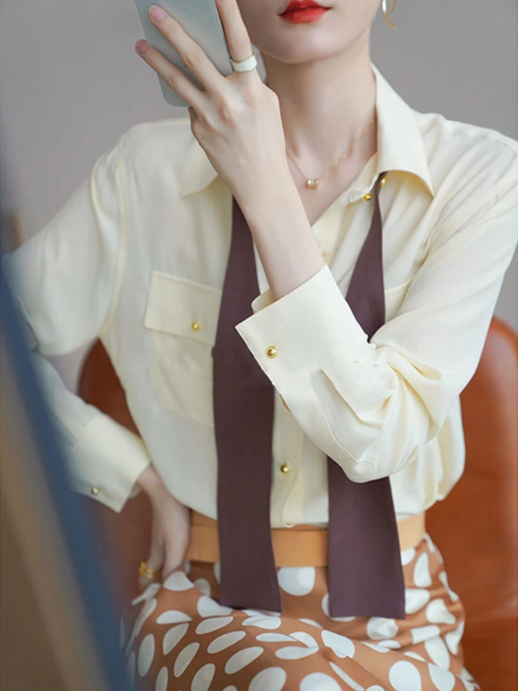 

Ele Long Sve Ne Chiffon irt Korean Sle Commute Light Maturi Wind Women's Silk Top Brand Tailor-made