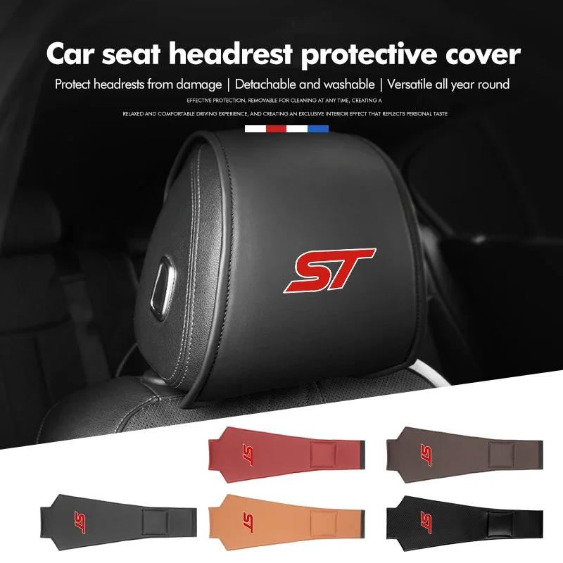 Leather Car Headrest Cover Anti Dirty Pillowcase Accessories For Ford S-MAX Kuga Mondeo Fusion KA Everest Escape ST Racing