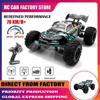 1:16 70 KM/H 4WD RC auto con luci a Led 2.4G Radio ad alta velocità motore Brushless telecomando auto fuoristrada per giocattoli per bambini