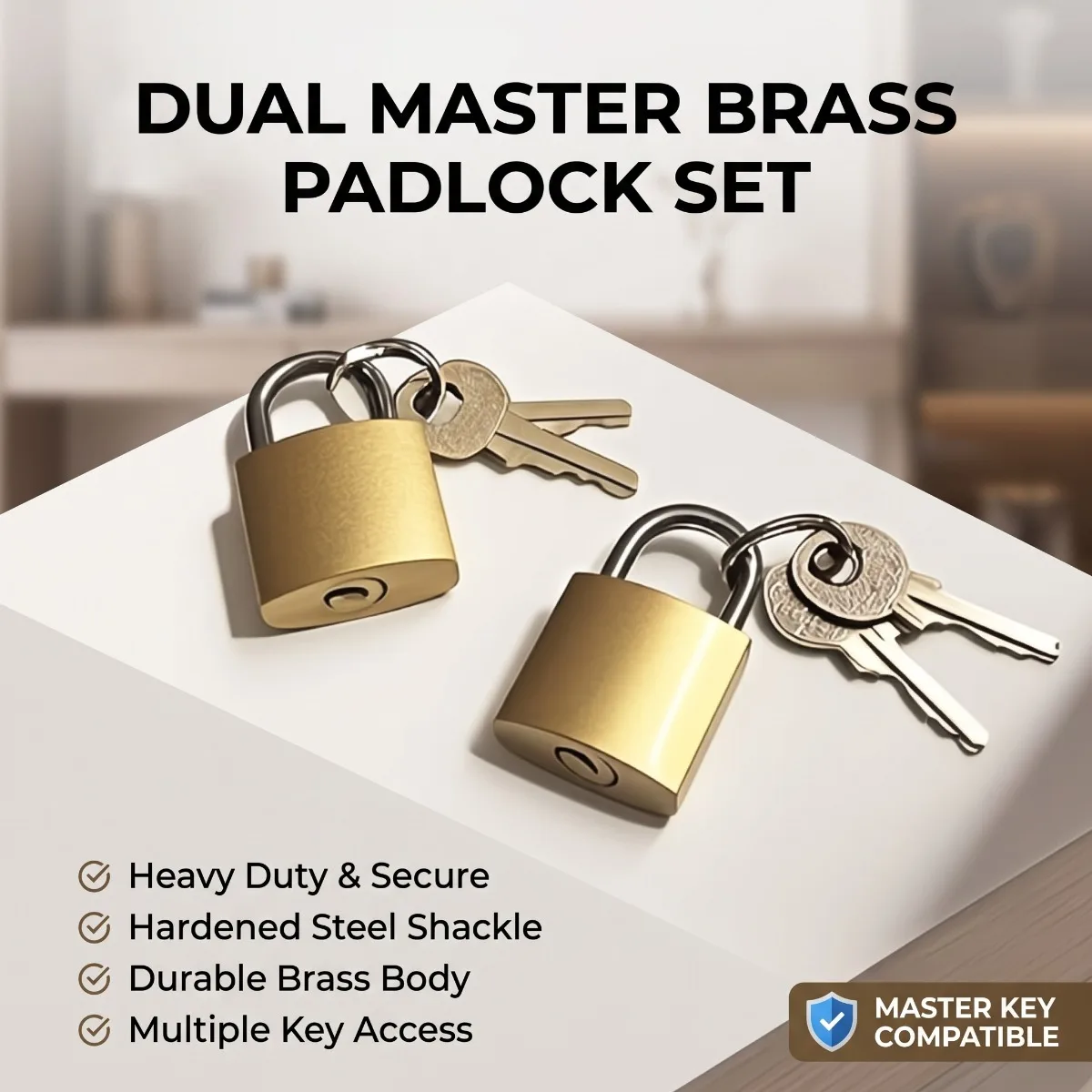 2Pcs Polished Brass Style Metal Padlocks with Keys Compact Security Door Lock for Home Outdoor Valuables Protection Hardware