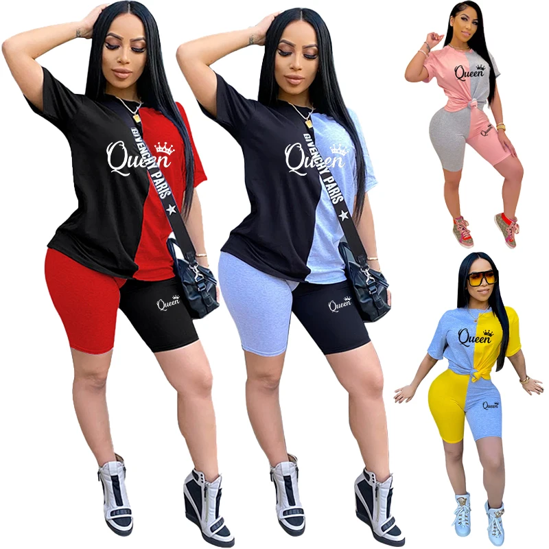 

The Latest Women's Color Contrast Sports Quick-drying T-shirt Suit Casual Two-piece Short-sleeved T-shirt Top Sports Suit