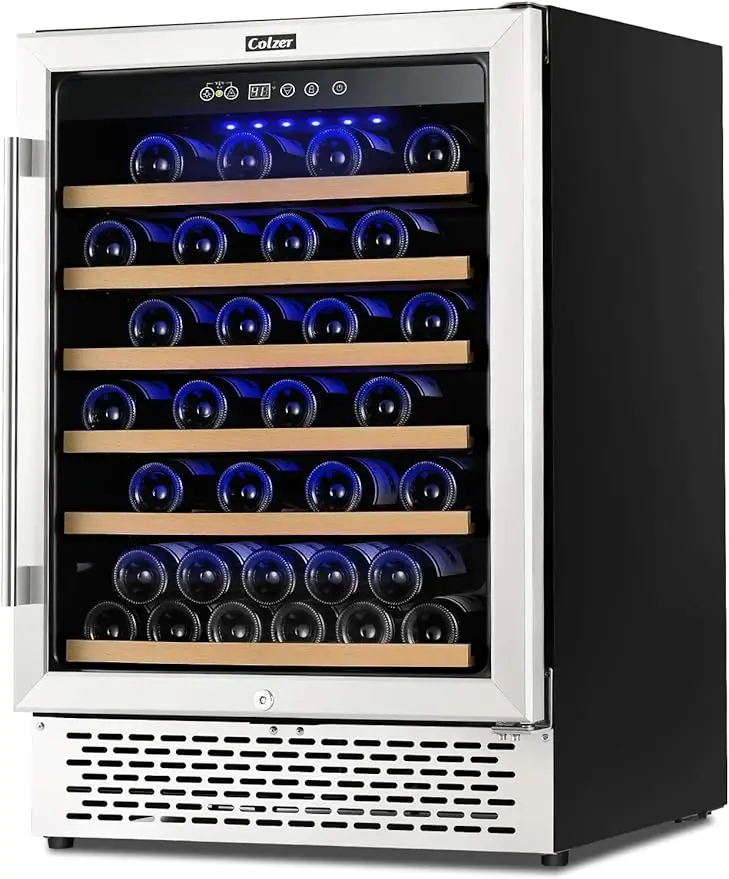 

Premium 24 Inch Wine Cooler, 51 Bottle Wine Fridge with 2 Locks Humidity Control Intelligent Digital Upgrade Compressor