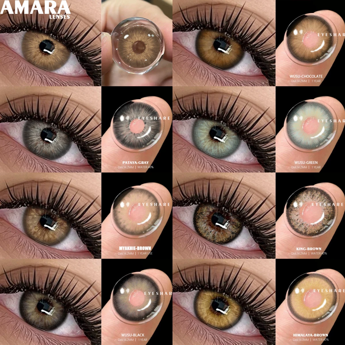 AMARA Lot de 2 lentilles de contact couleur naturelle pour les yeux, lentilles grises, lentilles bleues, lentilles pour un regard magnifique, lentilles annuelles, lentilles vertes pour les yeux