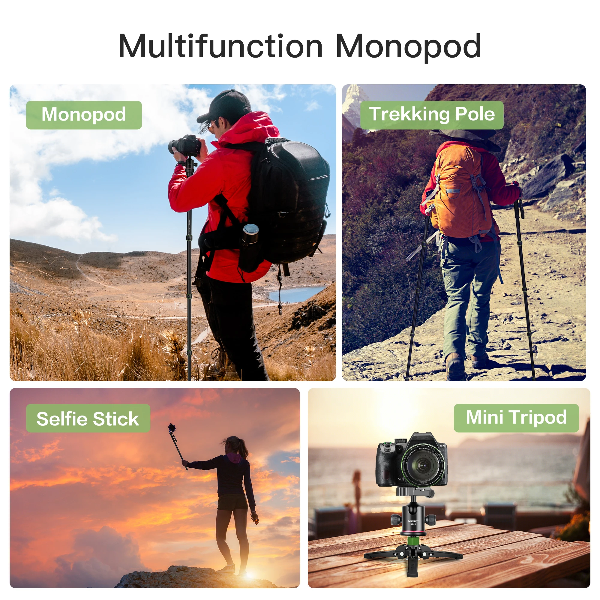 Manbily A-222+M-2 Aluminium Portable Professional Camera Monopod Walking Stick Outdoor with Base for Canon Nikon DSLR