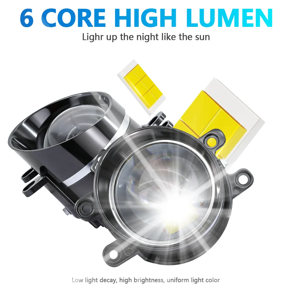 3.0 bi led Projector lens Auto LED fog lights 3000K 4300K 6000K High and low beam For Toyota Nissan Tricolor lens fog lamp