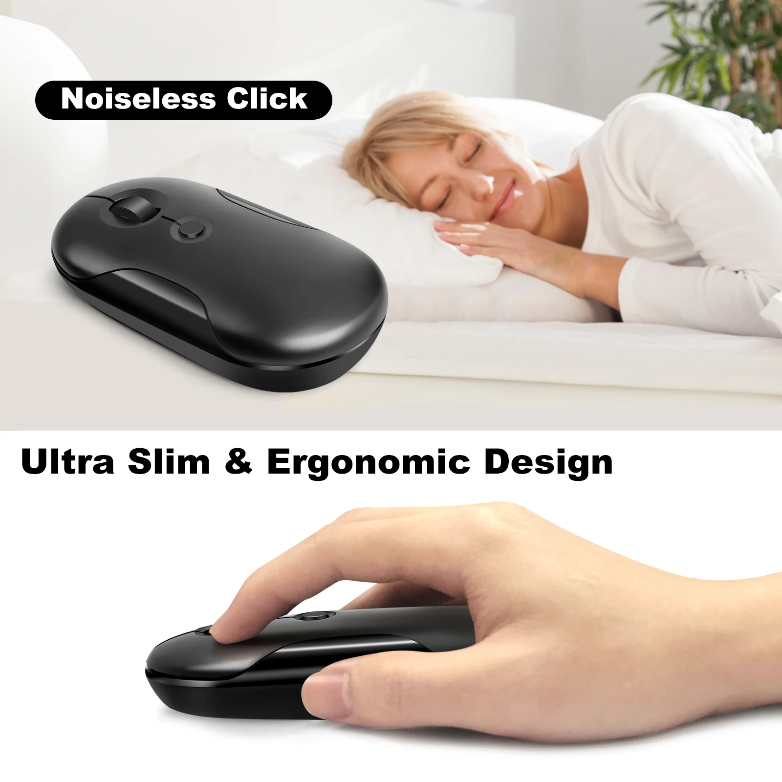 เลฟอน 2.4G เมาส์ไร้สายมินิคอนฟอร์ทีเบิลกริปเมาส์เงียบแบบชาร์จไฟได้ USB เมาส์เกมเมอร์สำหรับแล็ปท็อปเดสก์ท็อปสำนักงานใช้ในบ้าน