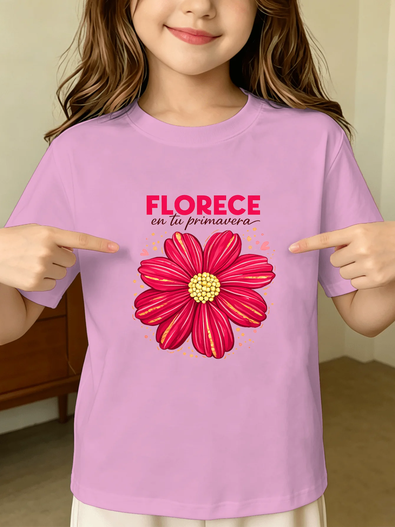 Florece Spanish Flower Kids Tee Floral Letter Print Boys Girls Family Matching Cotton Summer Short Sleeve Basic Children Tshirt