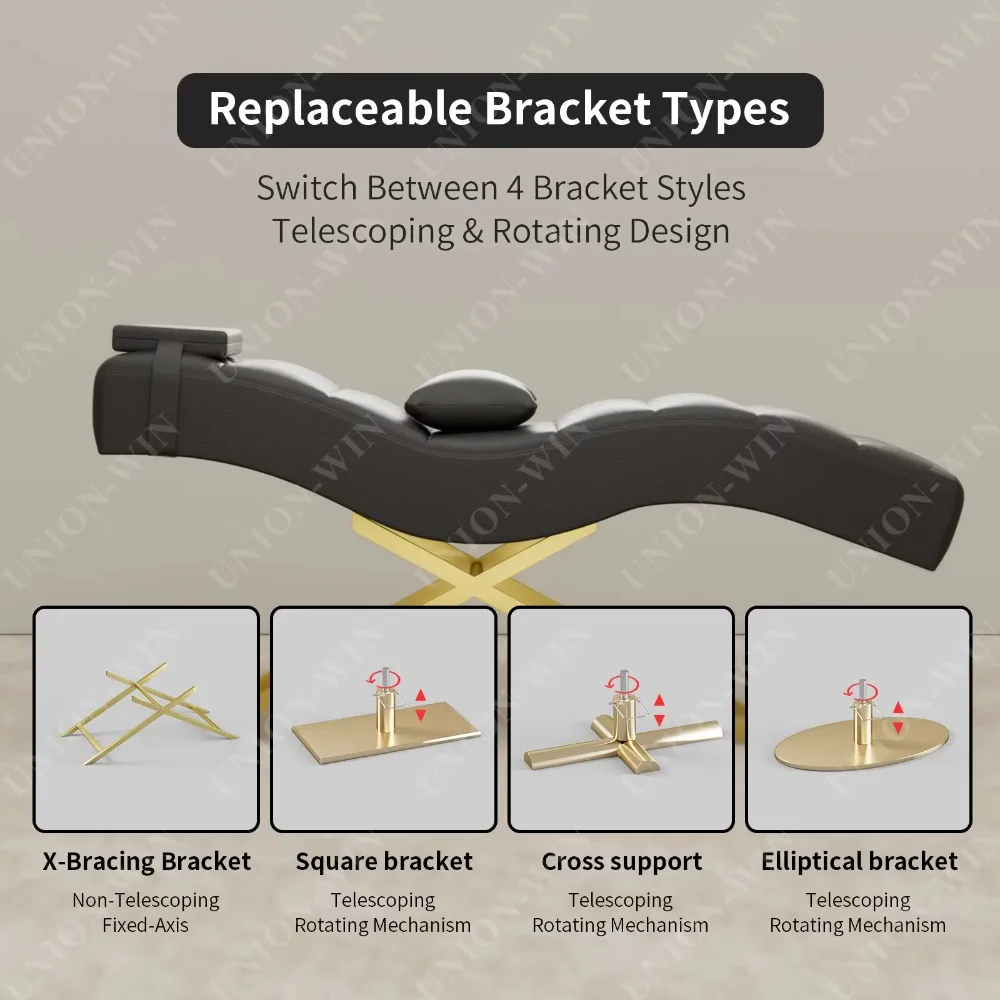 سرير يونيون وين الحديث الفاخر باللون الذهبي الوردي لصالونات التجميل وسرير سبا للوجه قابل للتعديل وسرير رموش للحواجب للبيع #5