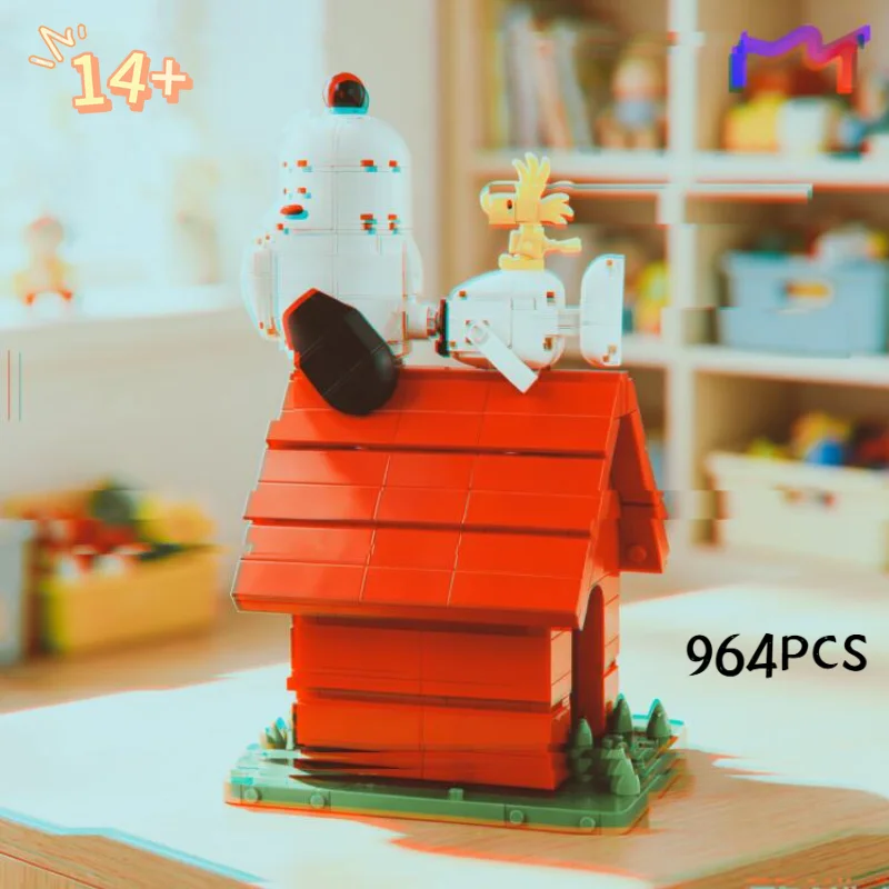 Blocus de construction de la série de modèles de décoration intérieure Snoopy, 964 pièces, motif chenil de bande dessinée avec animaux créatifs, jouets pour les fans de bandes dessinées, valeur de collection