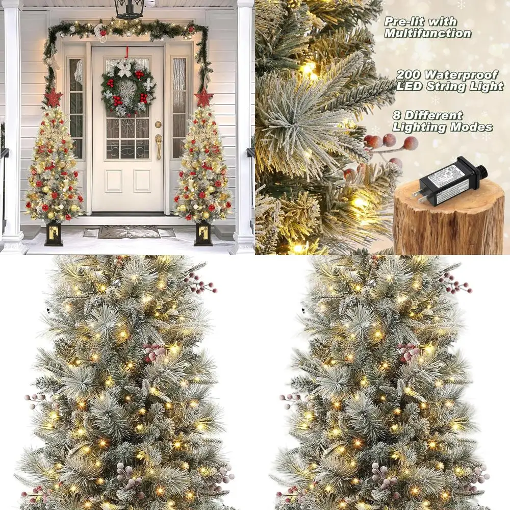 

Рождественская елка с предварительной подсветкой, 4,5 фута, с 386 наконечниками и 200 огнями, основание снеговика для праздничного декора