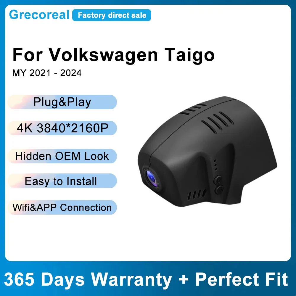 Grecoreal Dashcam Dual Front and Rear Auto Car Recorder 4K Wifi Dash Cam Easy Install Plug Play Compatible for Volkswagen Taigo