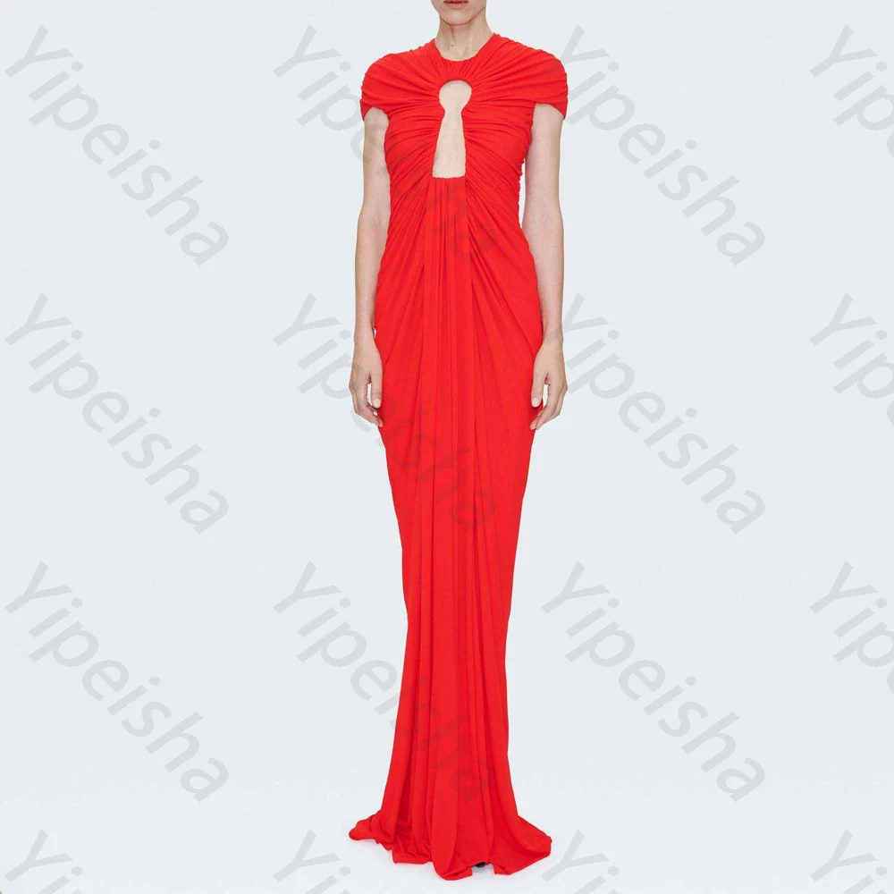 

Elegant Short Sleeves Pleat Evening Dresses Sexy Celebrity Party Long Dress Exquisite High Quality Prom Gowns Women Customized