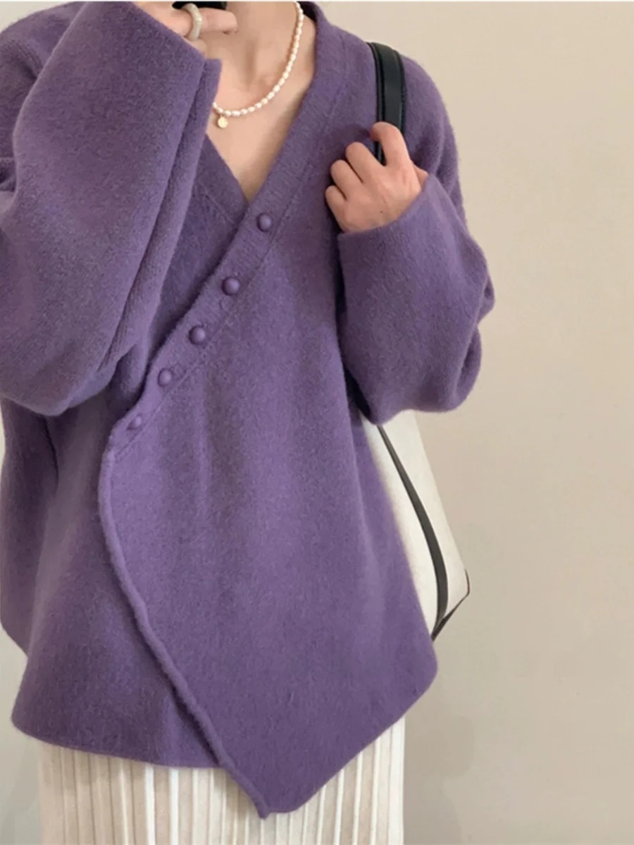 

Вязаный открытый кардиган Long Sve V-Ne Свитер на пуговицах Luxury Sensation Small Fraance Sle Корейская версия