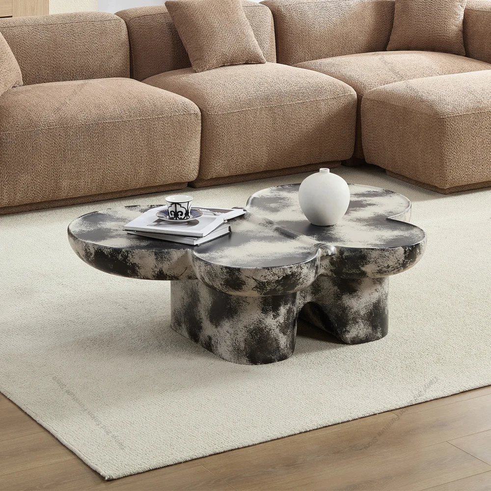 Butterfly Style Coffee Table Imitation Natural Limestone Texture Black and Beige Matching Decorative Center Table Home Decor