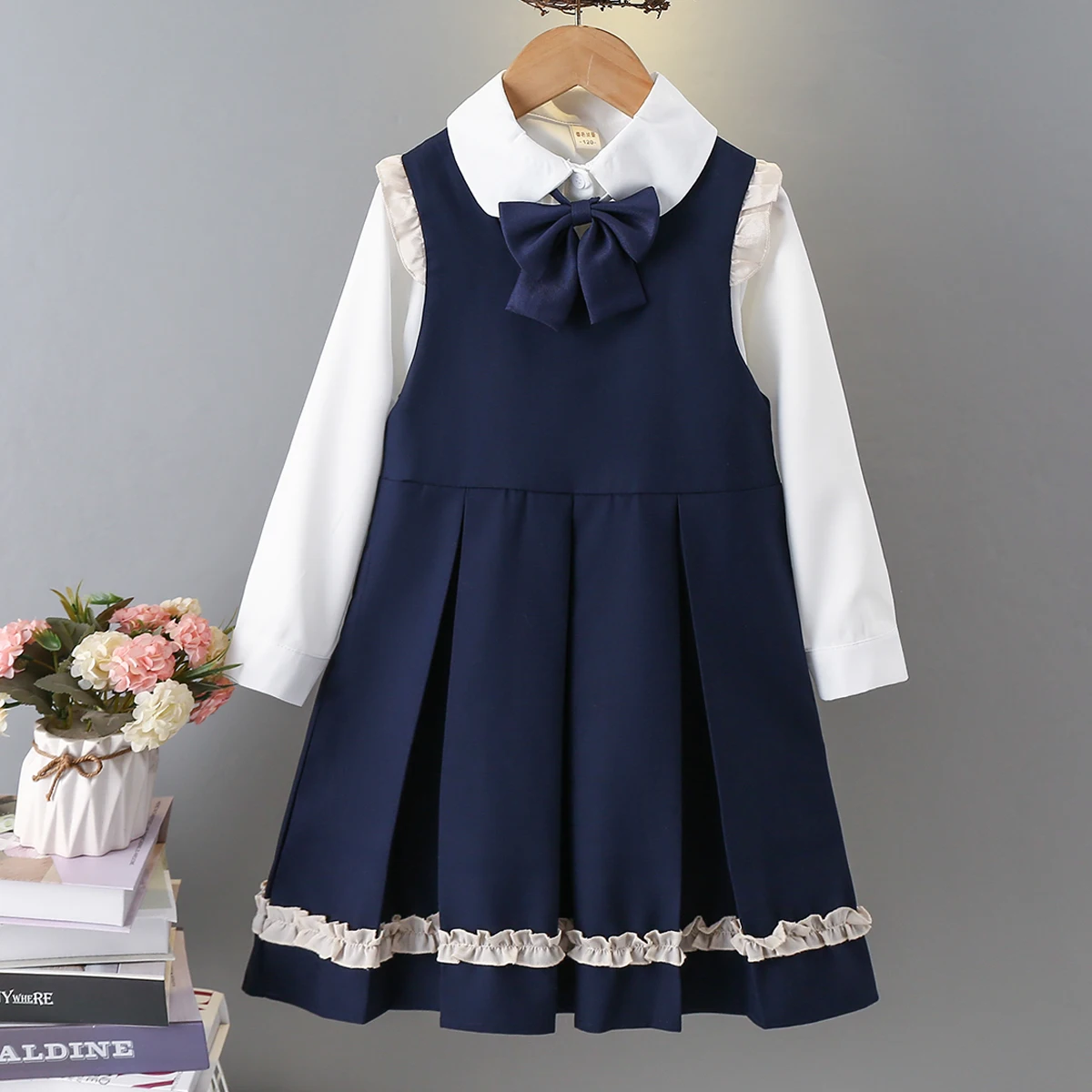 Girls Clothes for Teenagers School Uniform Baby Dress & White Shirt Spring Autumn Preppy Children Costumes 4 6 8 10 12 13 Years