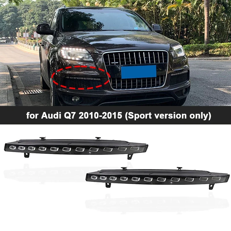 

11LED 1pair Front Bumper Light Flowing Turning Light Daytime Running Lights Fog Lamps for Audi Q7 2010-2015 (Sport version)