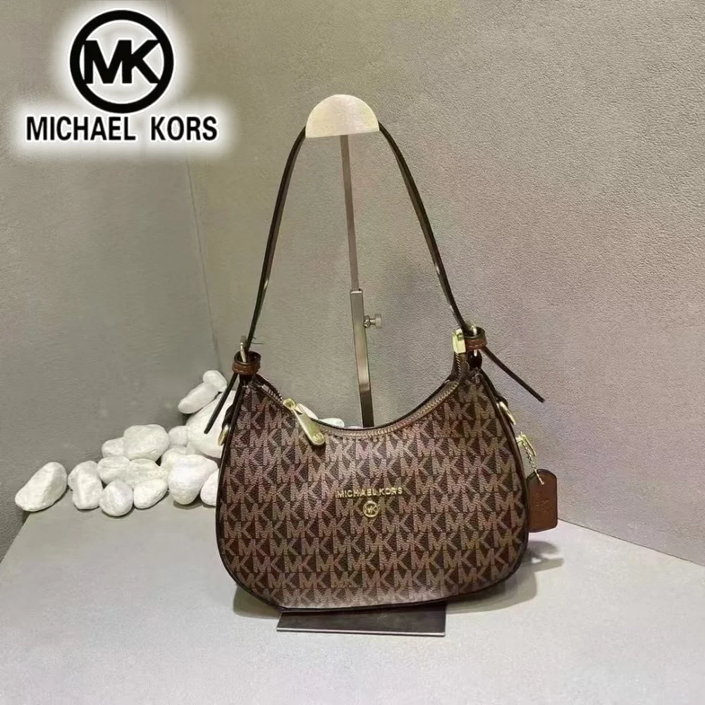 Bolso Bandolera de Hombro para Mujer Michael Kors 2026, Bolso Clásico con Letras Estampadas, Bolso de Media Luna MK, Bolso de Moda para el Día a Día
