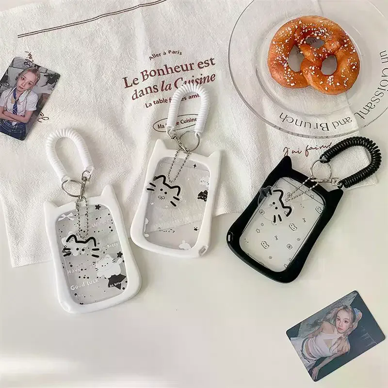 Cute Cat Photocard Holder With Elastic Rope Card Holder Idol Photo Storage Card Display Protect Pendant Bag Decor Keychain Gifts