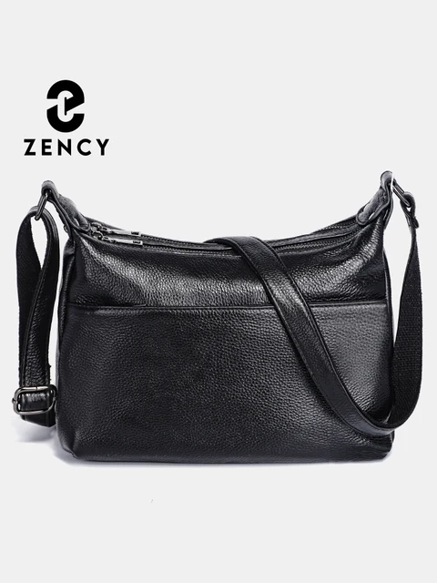 Elegancka damska torebka na ramię Zency z prawdziwej skóry, modna listonoszka crossbody dla kobiet, ciemnoczerwona, niebieska, 100% skórzana torba typu satchel, hobo.