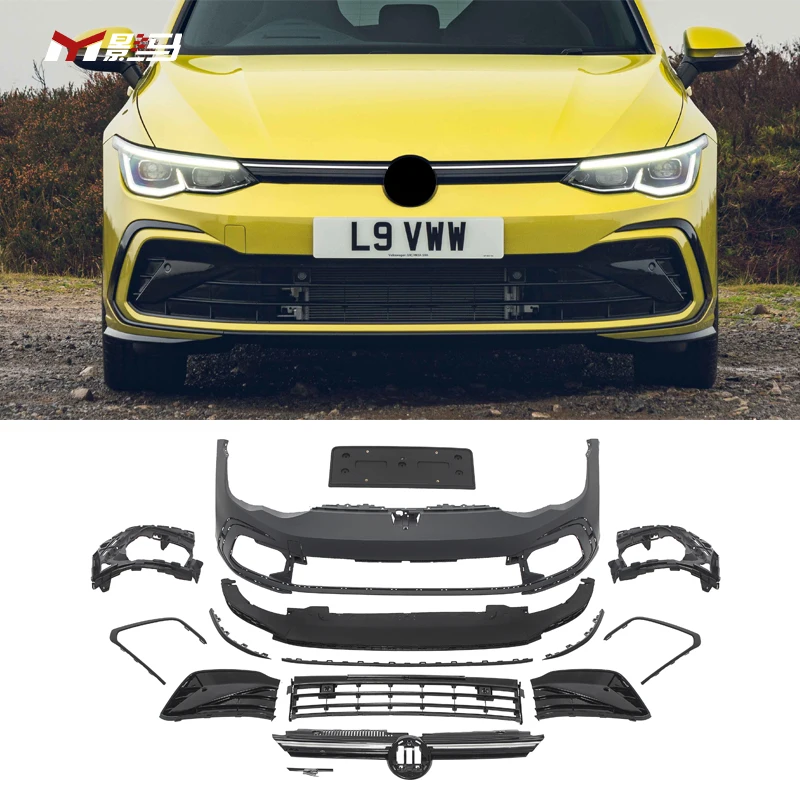 R-Line style Hot sales Wholesale Unpainted Refit Front Bumper Front grille mesh For VW golf 8 mk8 2021-2023 Full Part Body