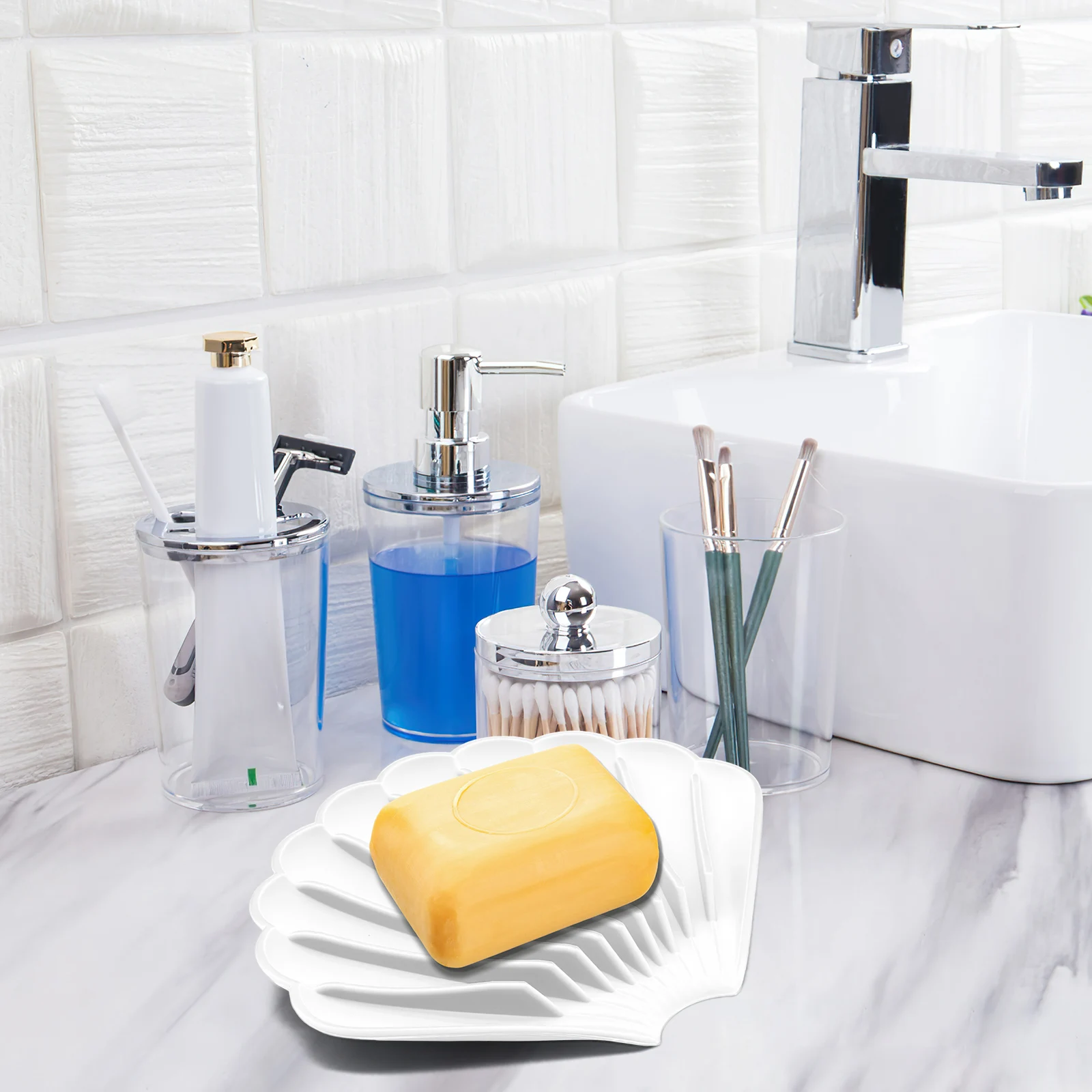 

2pcs Shell Dish Silicone Self-Draining Tray Non-Slip Soap Holder For Bathroom Kitchen Sink Organizer Soap Storage Box