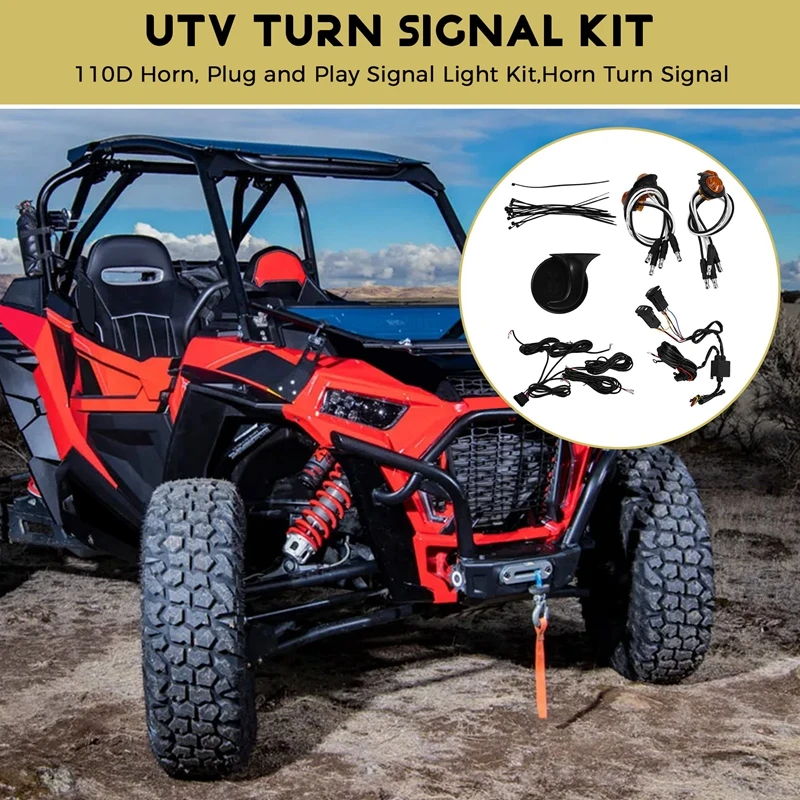 UTV Turn Signal Kit,UTV ATV Street Legals Turn Signals, 110D Horn, Plug And Play Signal Light Kit,Horn Turn Signal