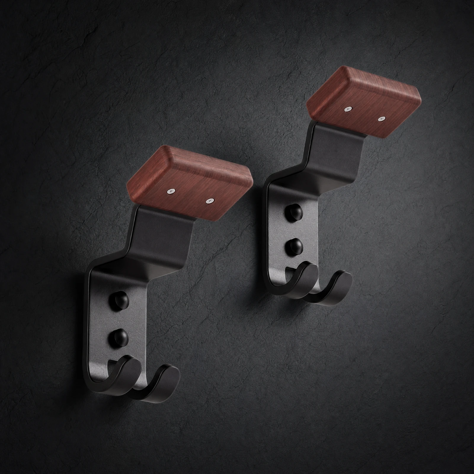 2 Pieces Wall-Mounted Helmet Rack with Hooks Space-Saving Carbon Steel Helmet Rack with Wood Top Sturdy Versatile