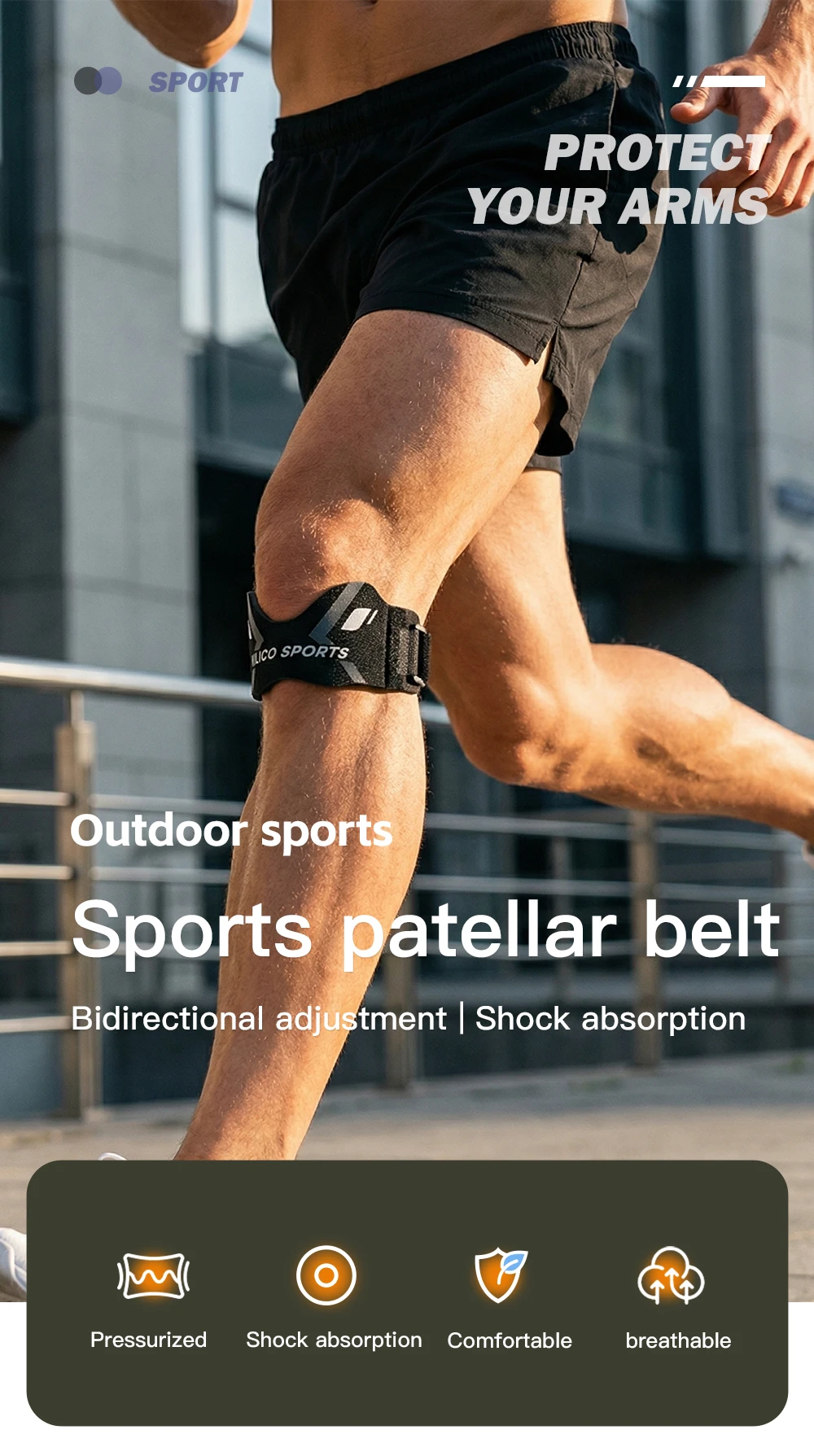 VILICO Verstellbarer Patellasehnen-Stützgurt, Sport-Patella-Stabilisator Kniebandage für Laufen, Basketball, Fitness, Wandern – Detail 1