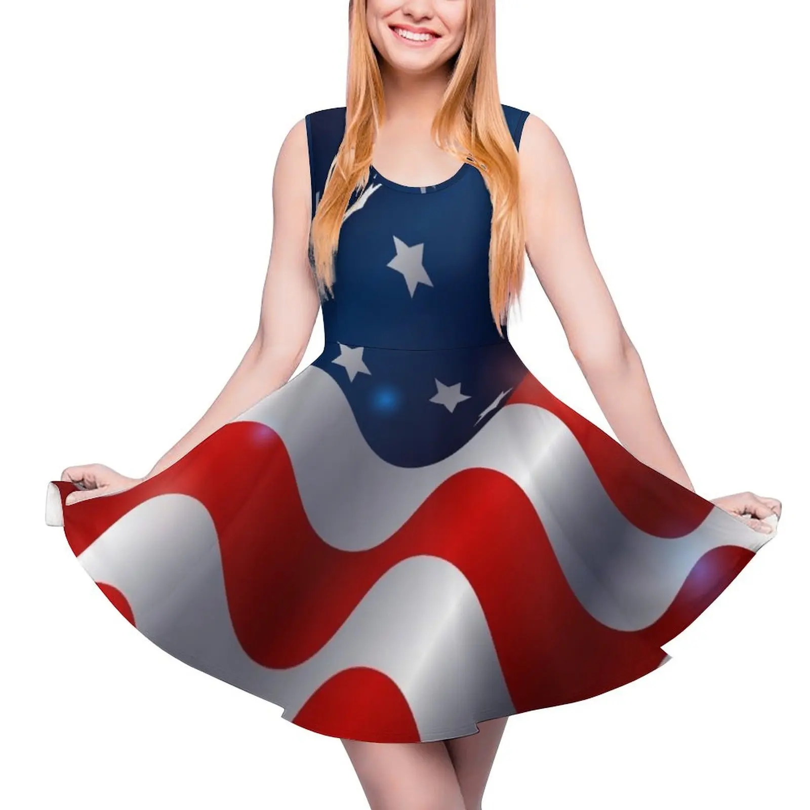 

США красный белый и синий звезды и полосы американский флаг патриотический дизайн платье без рукавов вечернее платье для дам