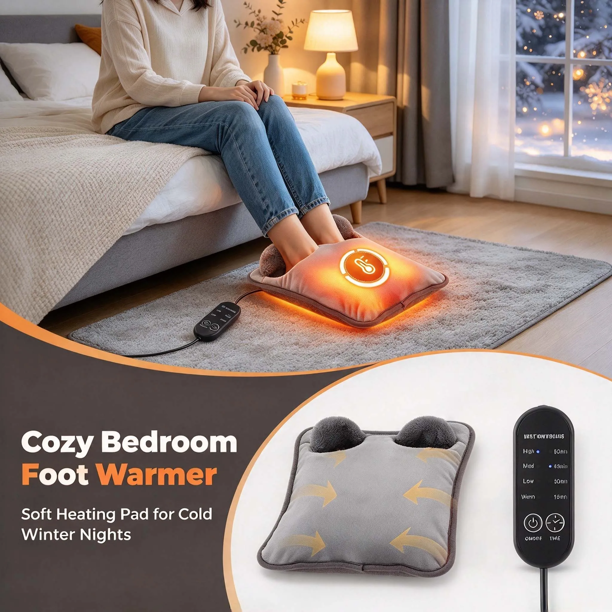 Heated Foot Warming Mat USB Electric 4 Heat Levels 4 Timers Ultra Soft Under Desk for Home Office Bedroom Winter Gray