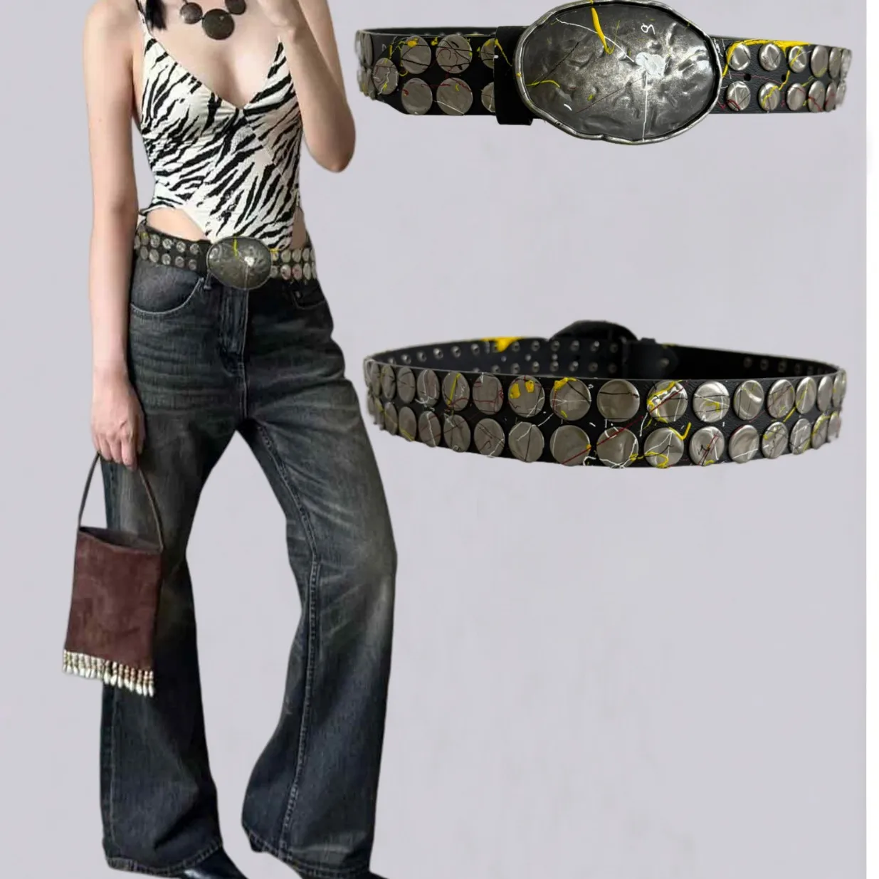 

WW new heavy industry street subculture belt, the same for men and women, irregular button head, personalized niche