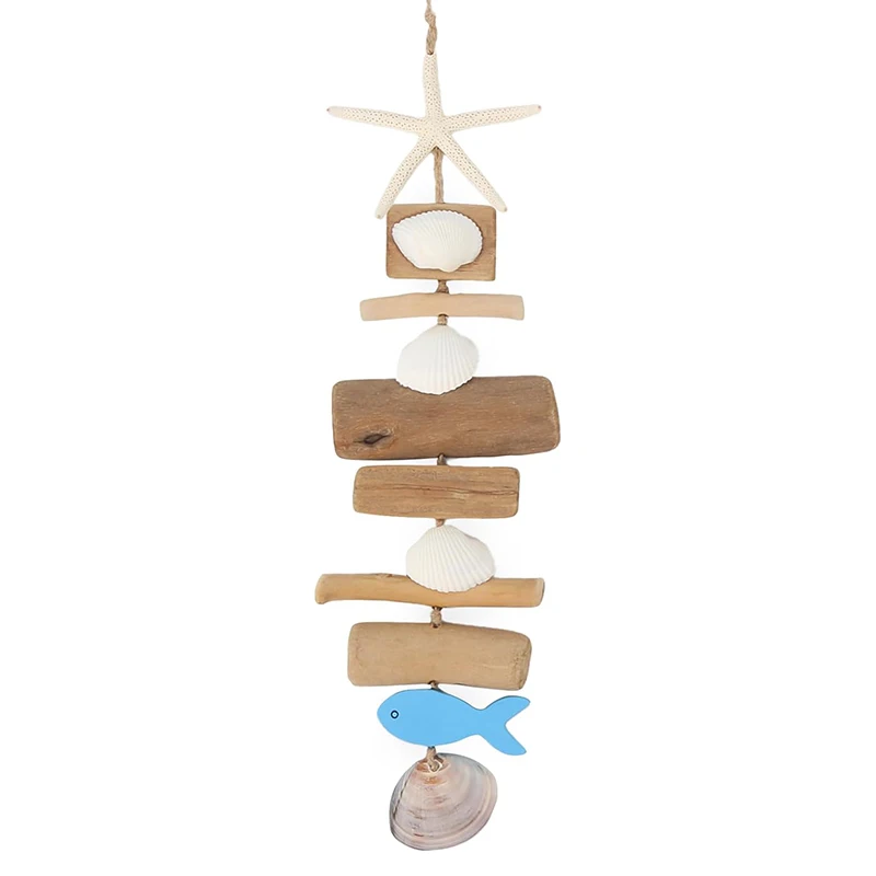 Wooden Fish Driftwood Wall Decor, Starfish Bathroom Decor With Sea Shells