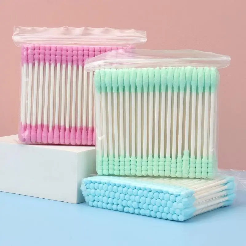 Bag Colorful Paper Shaft Double Headed Cotton Swab Disposable Makeup Cleaning Cotton Swab Ear Picking Wooden Cotton Swab