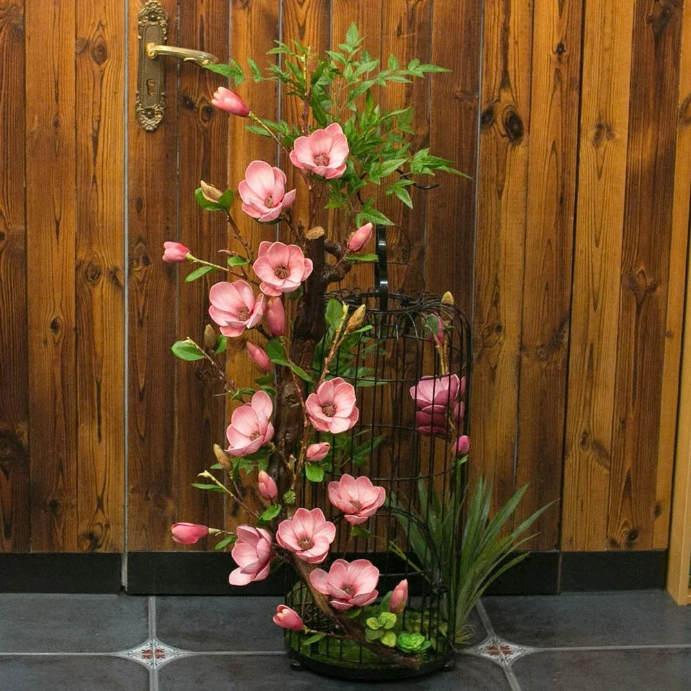 Living room new Chinese model room hotel large lobby floor revolving door floral bird cage set ornament fake flower