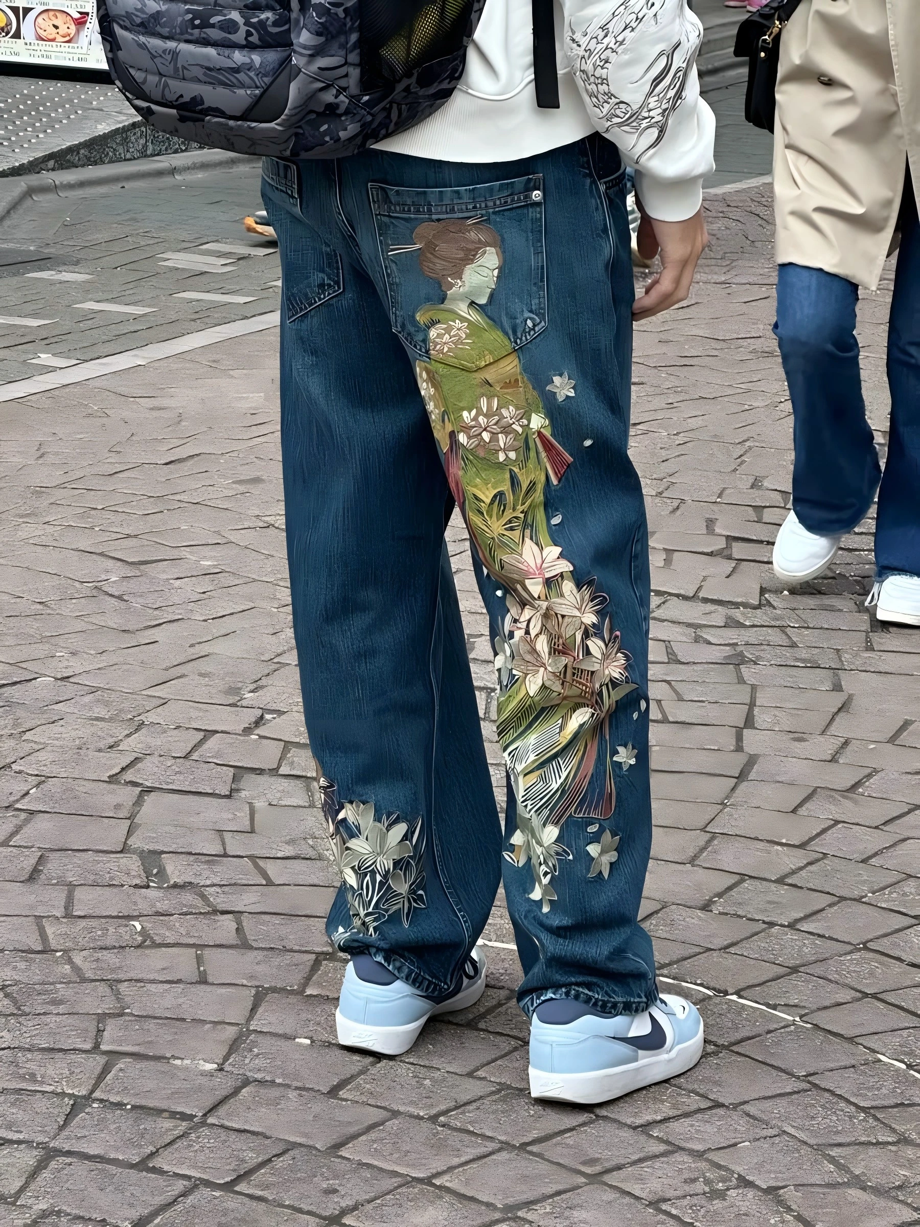 Art Harajuku Embroidered Japanese Baggy Denim Jeans Streetwear Y2k Jean Women High Waist Wide Trouser Skateboard Pants