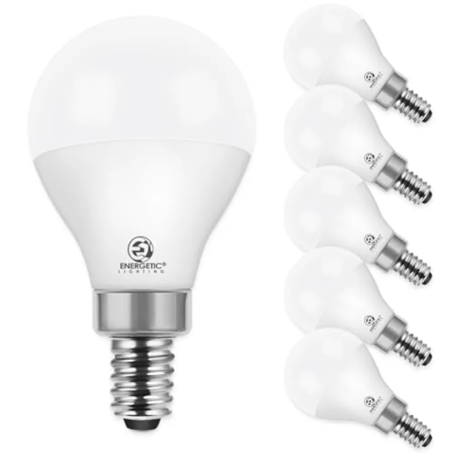 Energetic A15 LED Light Bulb, E12 Base Candelabra Base Chandelier Light Bulb, 5.5W 60w Equivalent,550 Lumen, Warm White, Non-Di