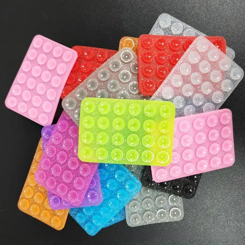 Ultra Thin Double Sided Glitter Silicone Suction Pad Reusable Invisible Phone Holder for Smooth Surface Fixing