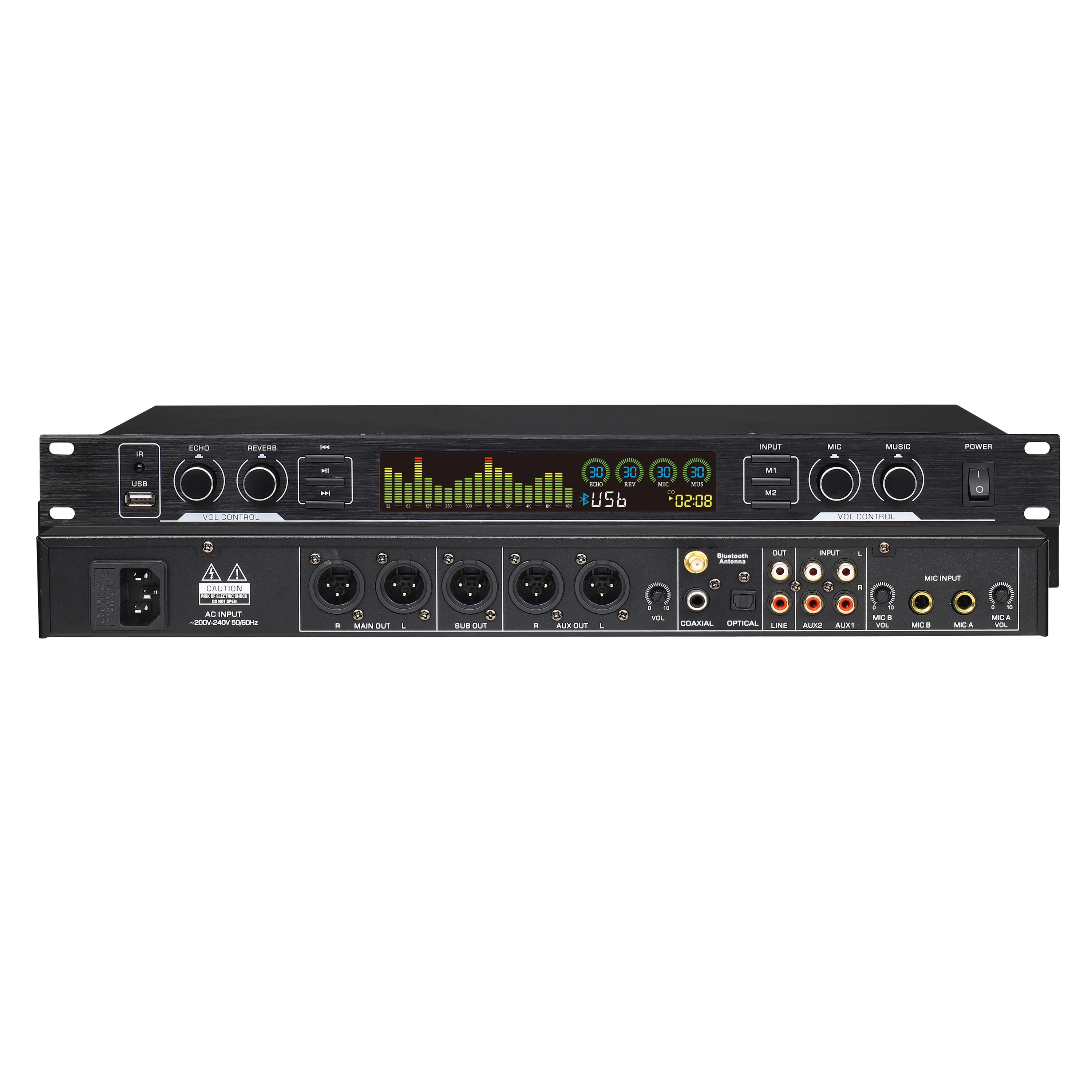Professional Metal Digital Signal Processor Audio System with Feedback Suppressor and Key Tone Control for Live Sound
