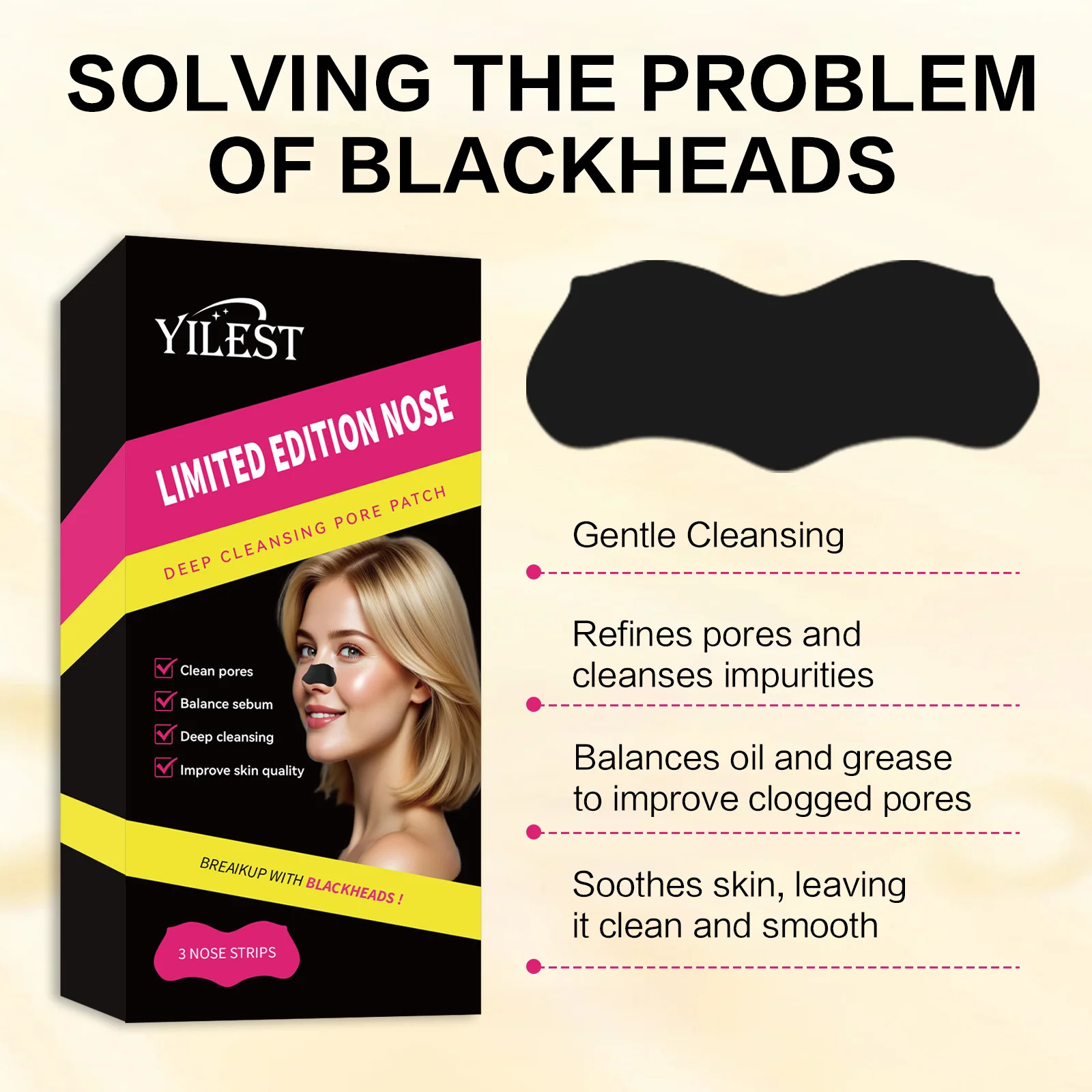 Strisce per pori del naso da 3 pezzi con nocciola di streghe: pulizia profonda, rimozione dei punti neri, controllo dell'olio e raffinazione dei pori per una pelle liscia e pulita