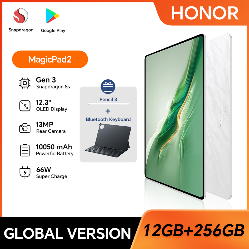  Global Version HONOR MagicPad 2 Tablet 12.3" OLED Screen   Snapdragon 8s Gen 3 CPU 13MP Rear Camera 10050mAh Battery Magic Pad 2 