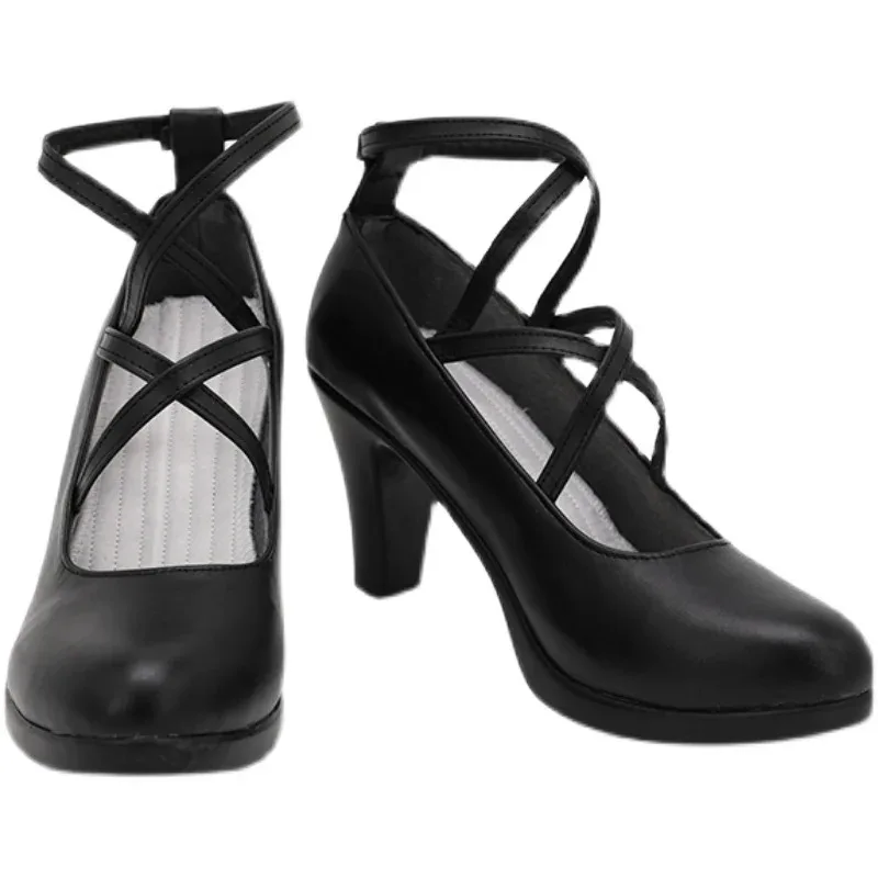 Azur lane hms dido sapatos pretos botas cosplay couro feito sob encomenda qualquer tamanho para unissex adereços de festa de halloween