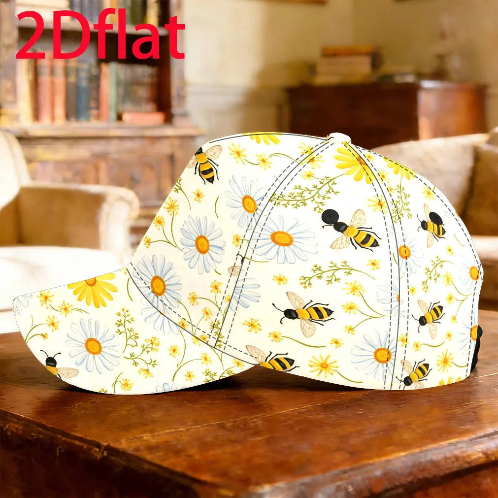 Customization 1pc 2D Flat Fresh Illustration Of Daisies And Bees Baseball Cap Fashion Patterned Cap Birthday Gift Printed Urban