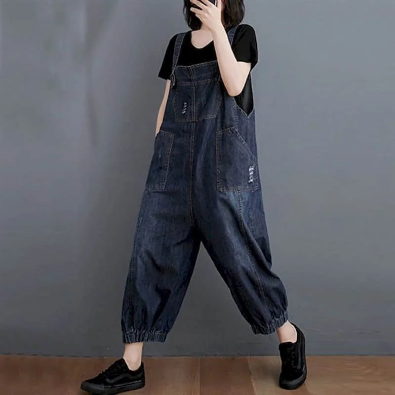 

Denim Jumpsuits for Women Solid Ankle-Length Pants One Piece Outfit Women Rompes Loose Korean Fashion Casual Vintage Overalls