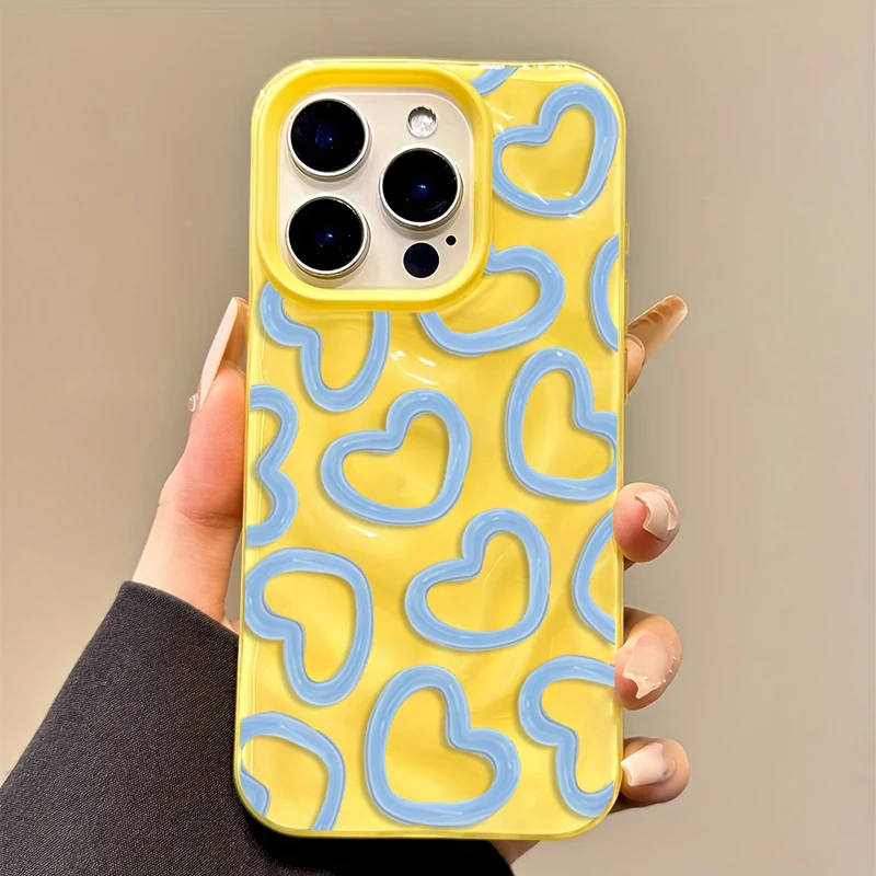 귀여운 유화 하트 소프트 폰 케이스 아이폰 17 16 프로 맥스 15 14 13 12 11 프로 맥스 플러스 에어 16E 주름 텍스처 TPU 커버