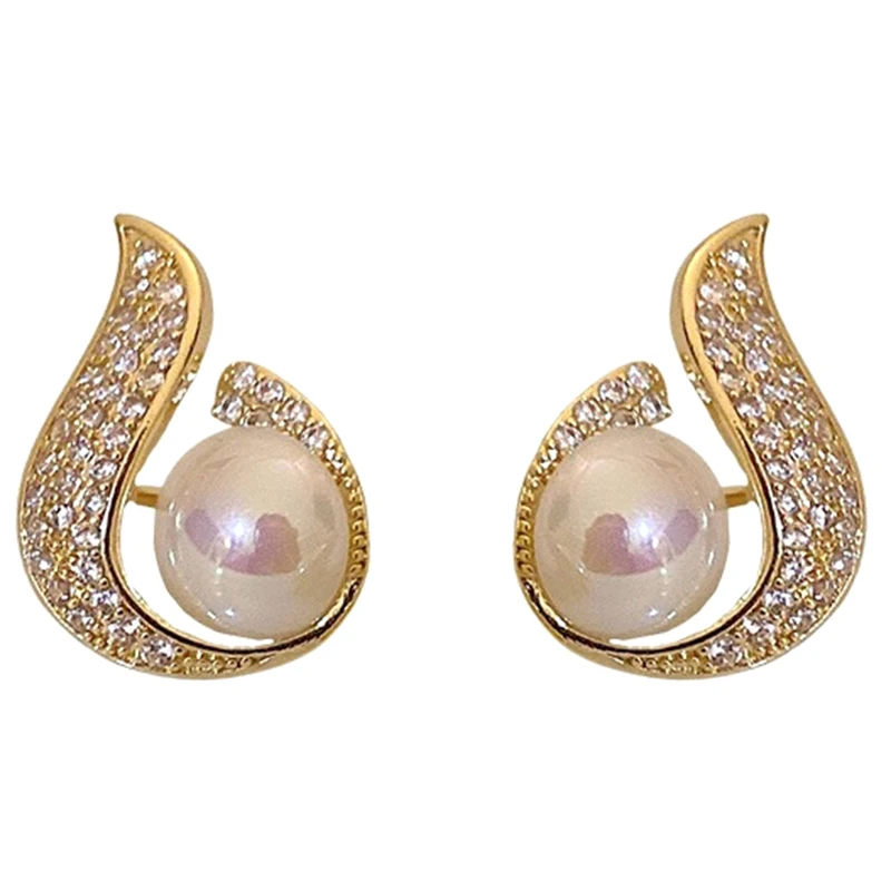 1 Pair Of Pearl And Diamond Drop Earrings Fashion Temperament Female Korean Style INS