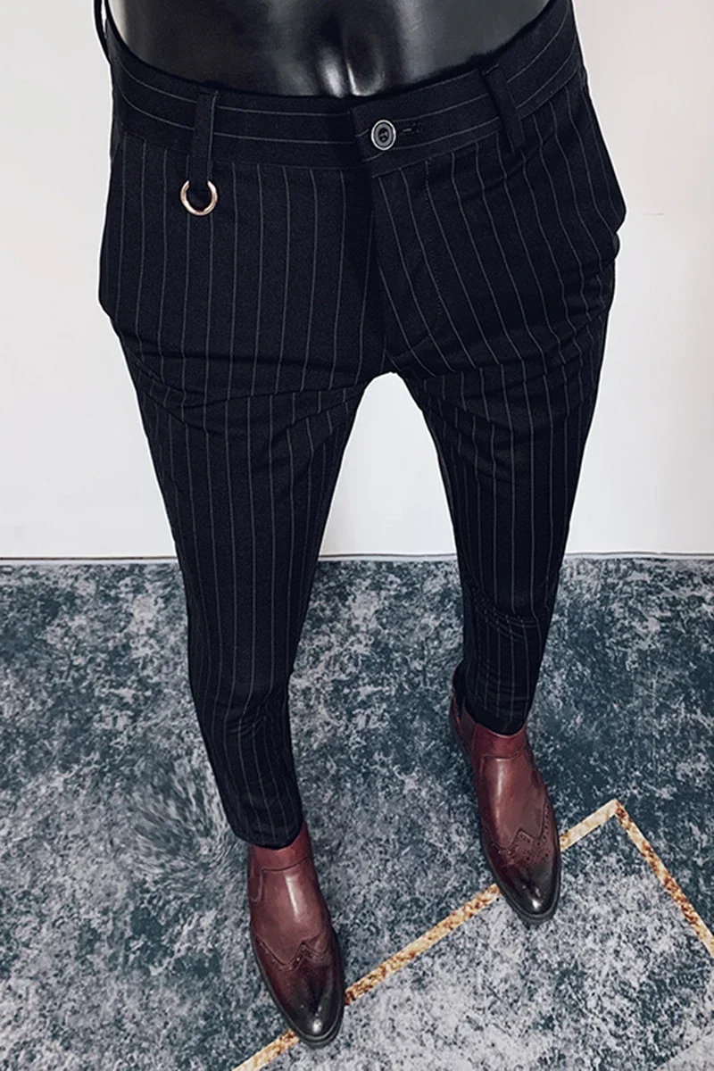 Classic Stripe Mens Dress Pant Formal Business Office Social Trousers High Quality Men Korean Slim Fit Formal Party Suit Pants