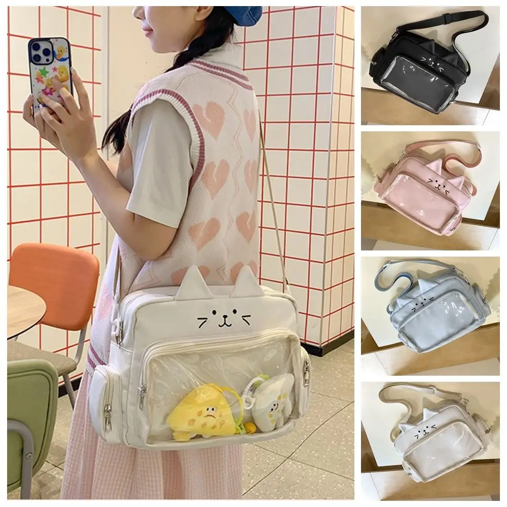 

Креативная сумка на молнии Kawaii Cat Itabag, нейлоновая хлопковая сумка для куклы, прозрачная карманная сумка для хранения, кошелек, модная сумка на плечо, уличная