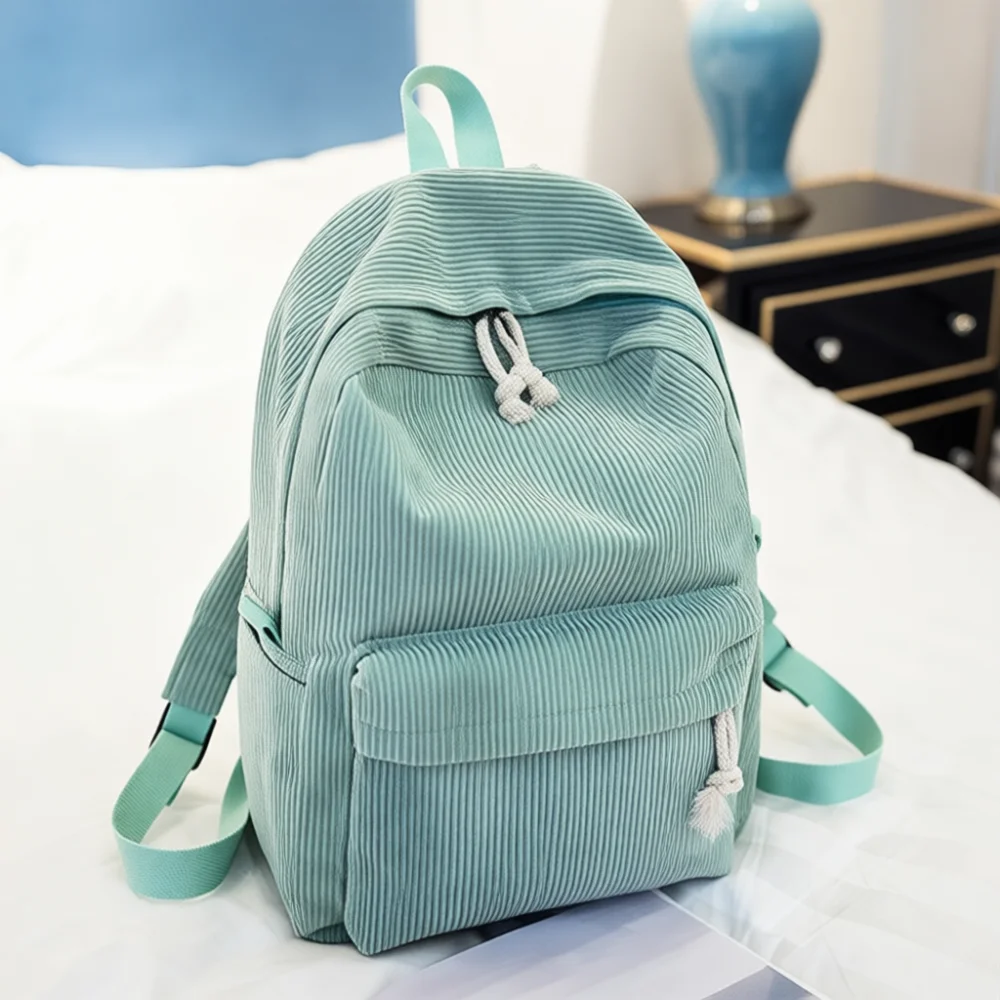 Trendy Corduroy Women Backpack Harajuku Korean College Style School Bag Casual Travel Rucksack Soft Texture Daily Daypack
