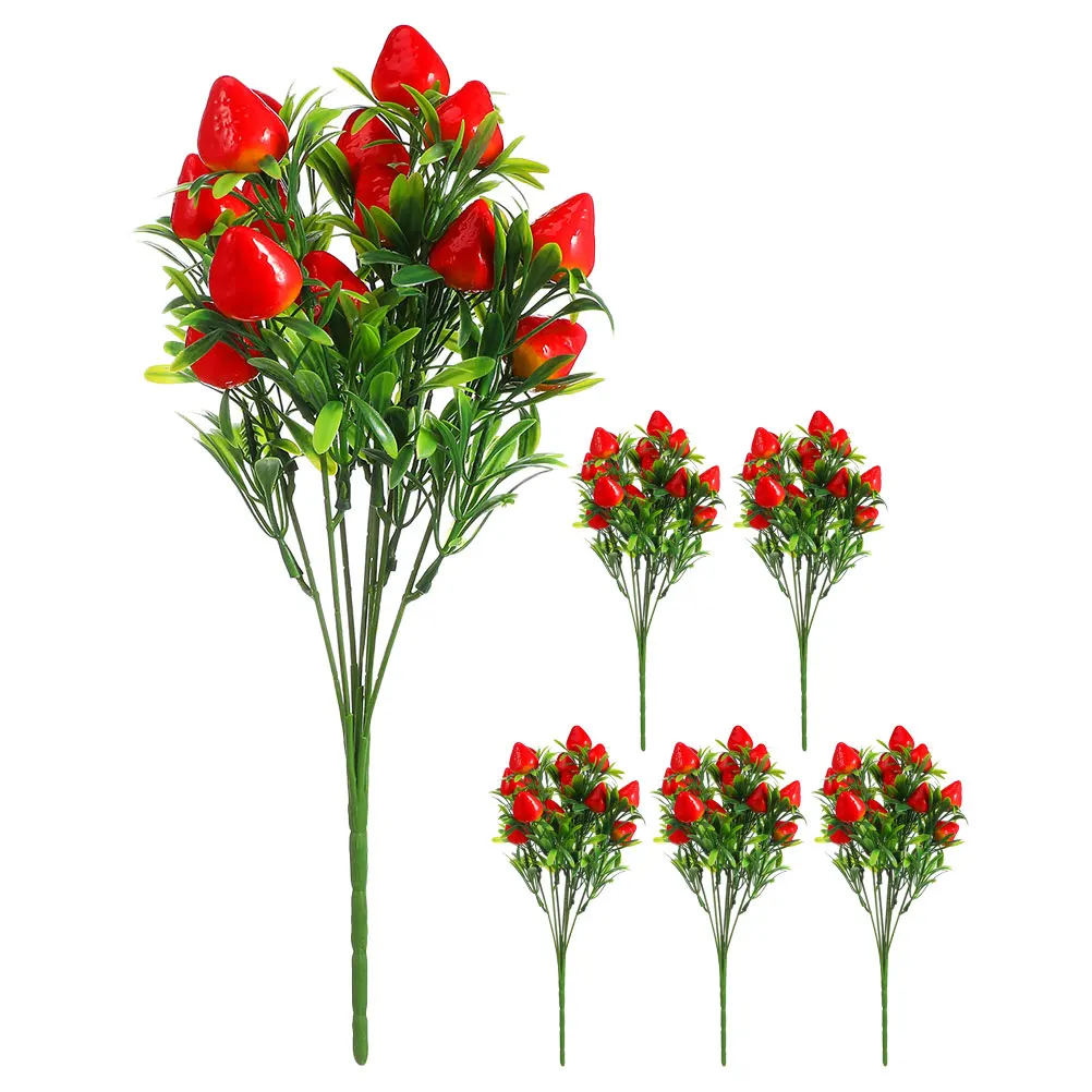 

6pcs Faux Strawberry Flower Stems Realistic Artificial Strawberries For Home Decor Wedding Party Plastic Fruit Bouquet Fake