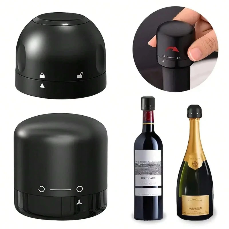 1-3pc Black Domestic Kitchen Sealing Red Wine Bottles Stoppers Mini Preservation Spin Leak Proof Wine Champagne Stoppers Cap